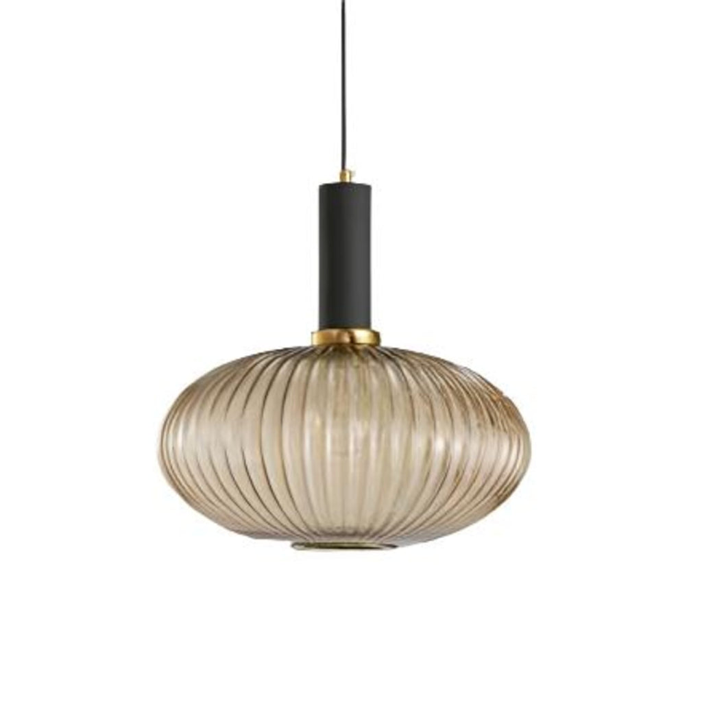 Modern Glass Pendant Light With Warm LED Glow in Rounded Drum Shape- D30 cm (D11.8") — Halden Lighting