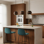 Modern Travertine And Wood Pendant Light For Dining Room — Halden Lighting