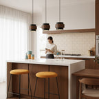 Modern Travertine And Wood Pendant Light For Dining Room — Halden Lighting