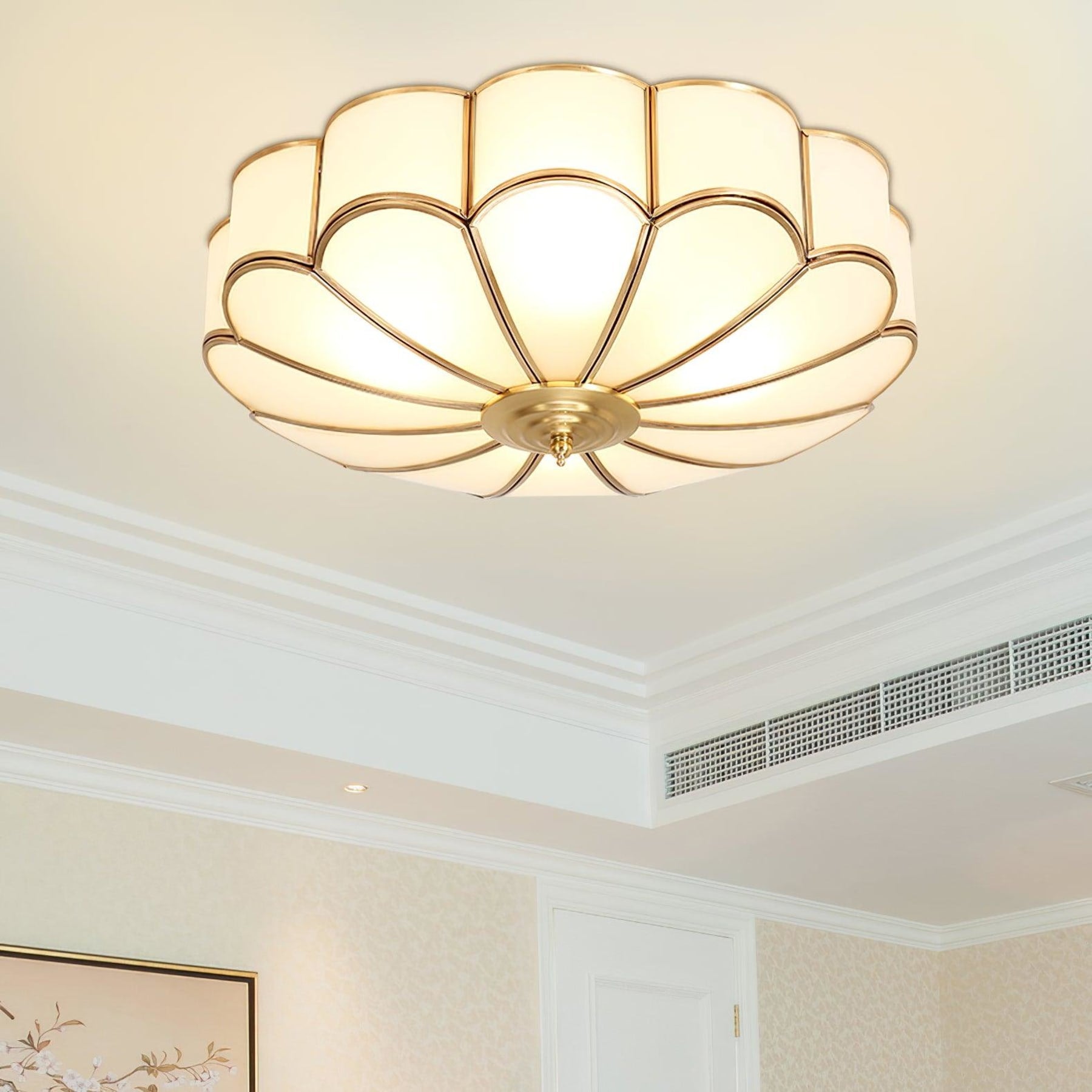 Traditional Brass Flush Mount Ceiling Light With Cool Daylight Glow — Halden Lighting