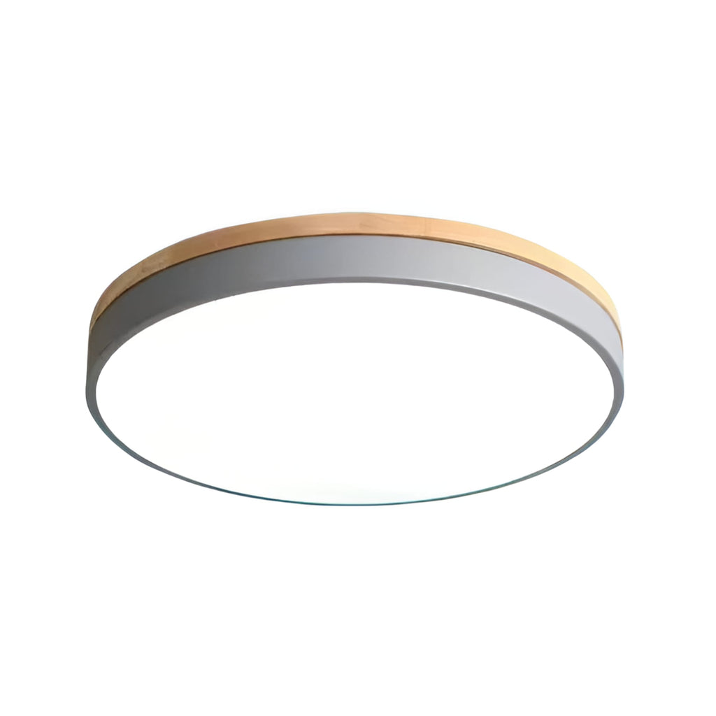 Modern Wood Flush Mount Ceiling Light With Remote Dimming in Grey — Halden Lighting