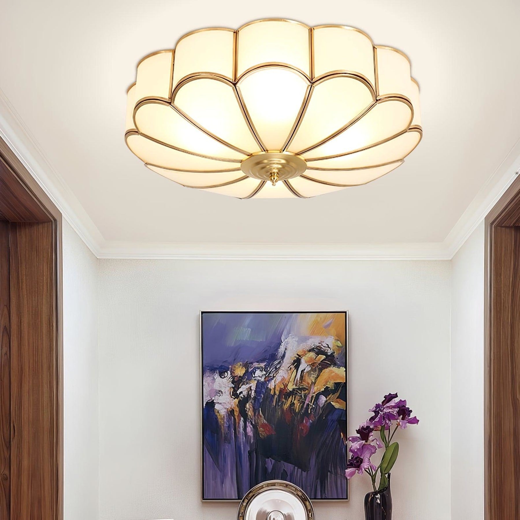 Traditional Brass Flush Mount Ceiling Light With Cool Daylight Glow — Halden Lighting