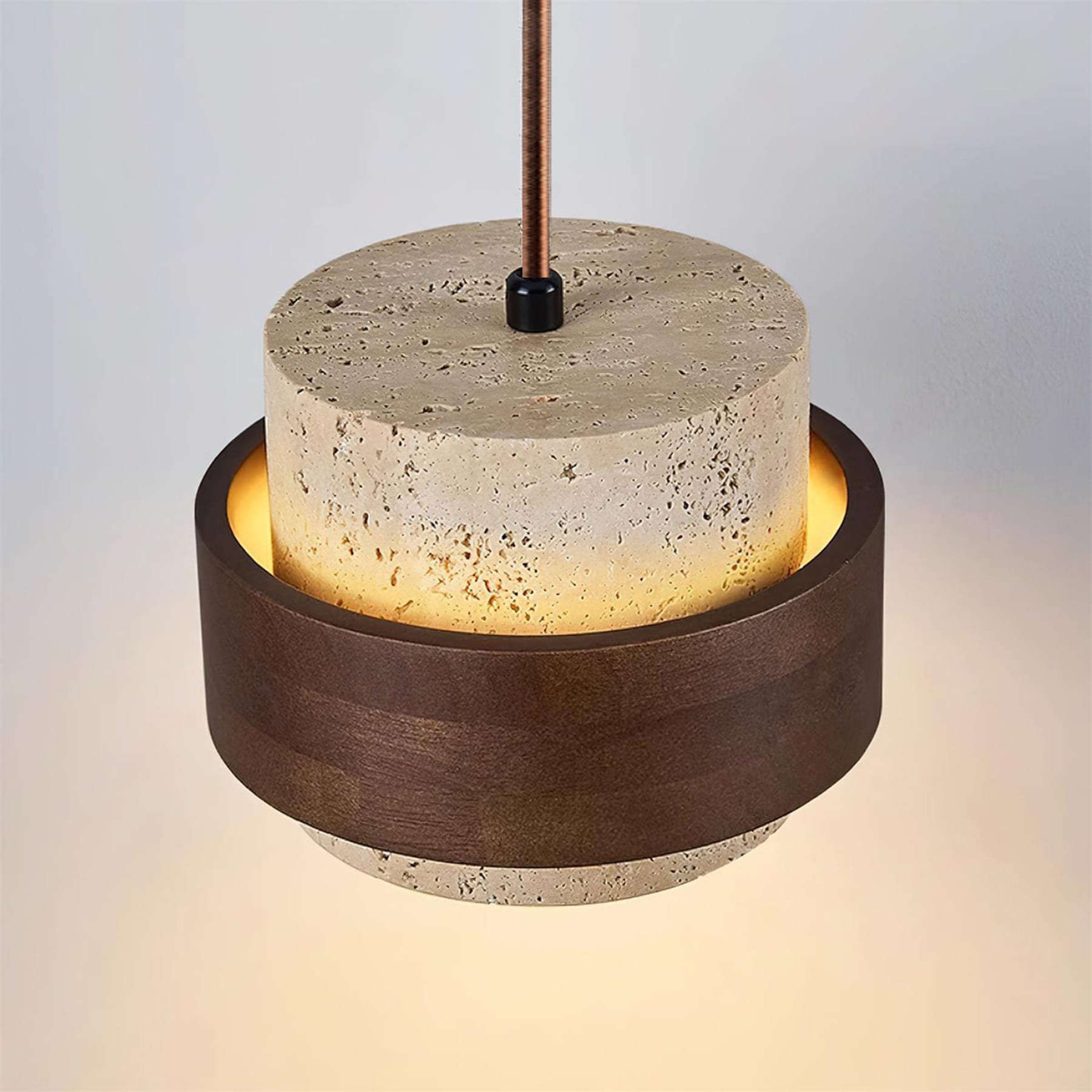 Modern Travertine And Wood Pendant Light For Dining Room — Halden Lighting