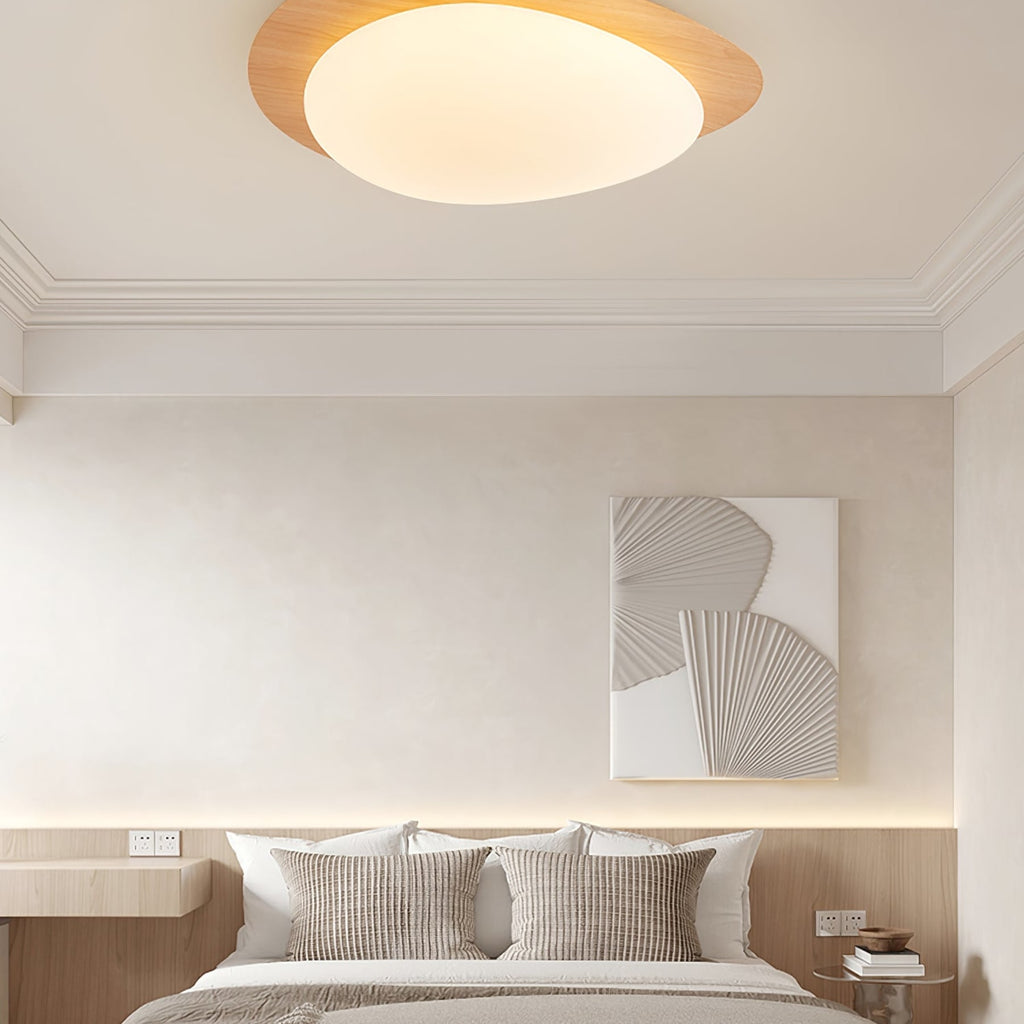 Scandinavian Wood Flush Mount Ceiling Light for Living Room — Halden Lighting
