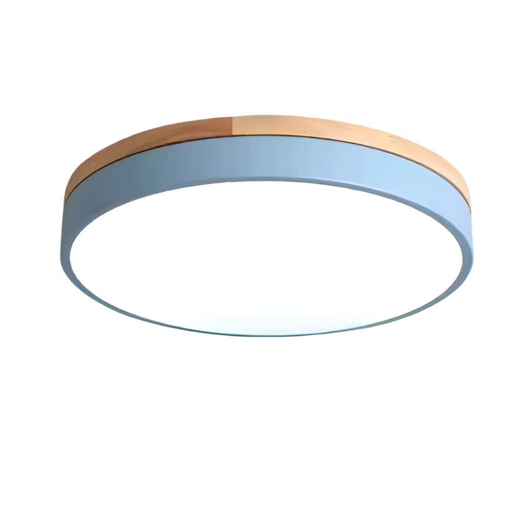 Modern Wood Flush Mount Ceiling Light With Remote Dimming in Blue — Halden Lighting