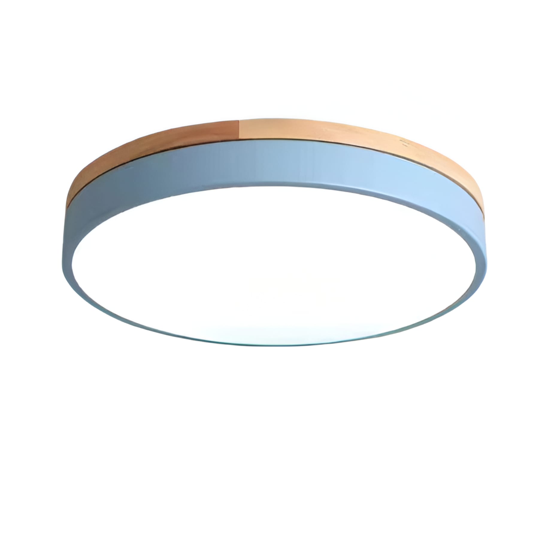 Modern Wood Flush Mount Ceiling Light With Remote Dimming in Blue — Halden Lighting