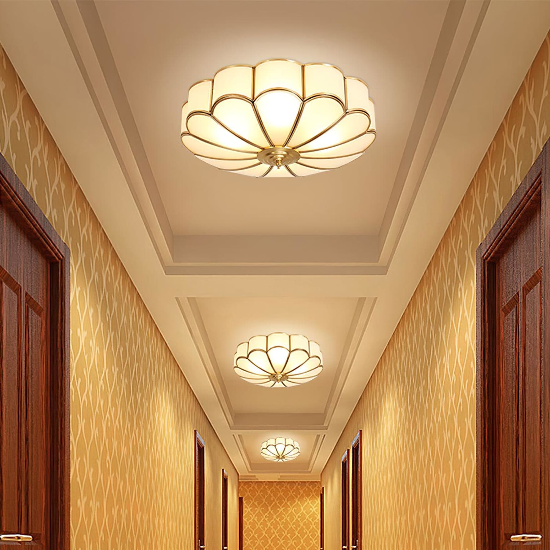 Traditional Brass Flush Mount Ceiling Light With Cool Daylight Glow — Halden Lighting