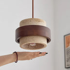 Modern Travertine And Wood Pendant Light For Dining Room — Halden Lighting
