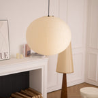 Minimalist Round Lantern Pendant Light With Fabric Shade — Halden Lighting