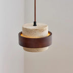 Modern Travertine And Wood Pendant Light For Dining Room — Halden Lighting