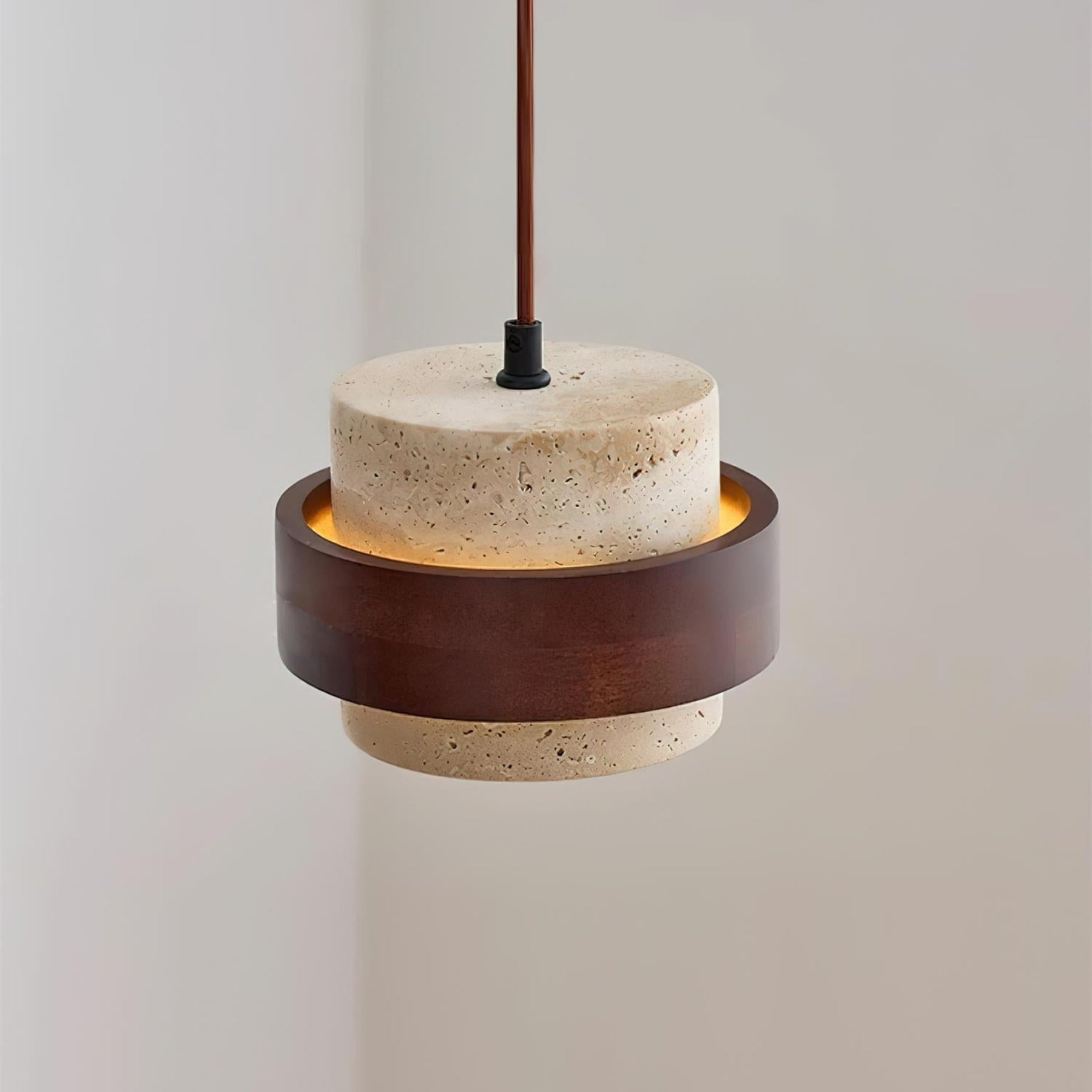 Modern Travertine And Wood Pendant Light For Dining Room — Halden Lighting