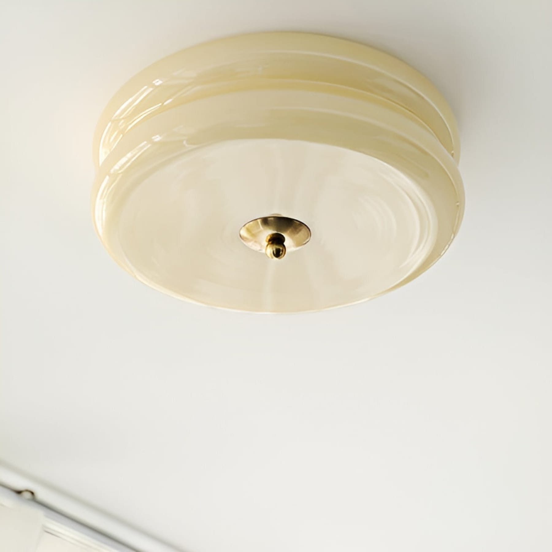 Retro Glass Flush Mount Ceiling Light For Living Room in Gold Beige — Halden Lighting