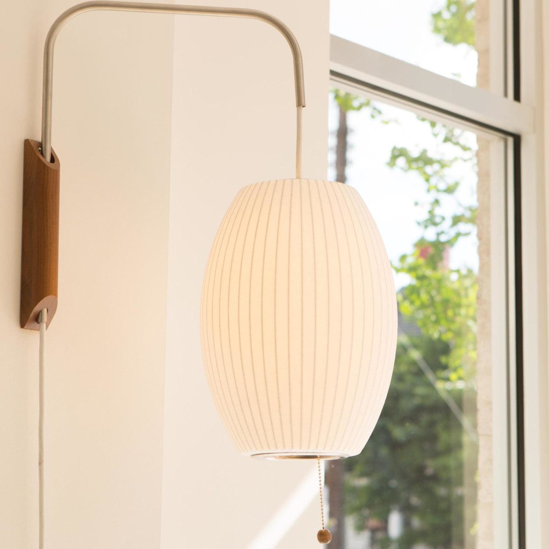 Retro Silk and Walnut Wall Light With Warm LED Glow — Halden Lighting