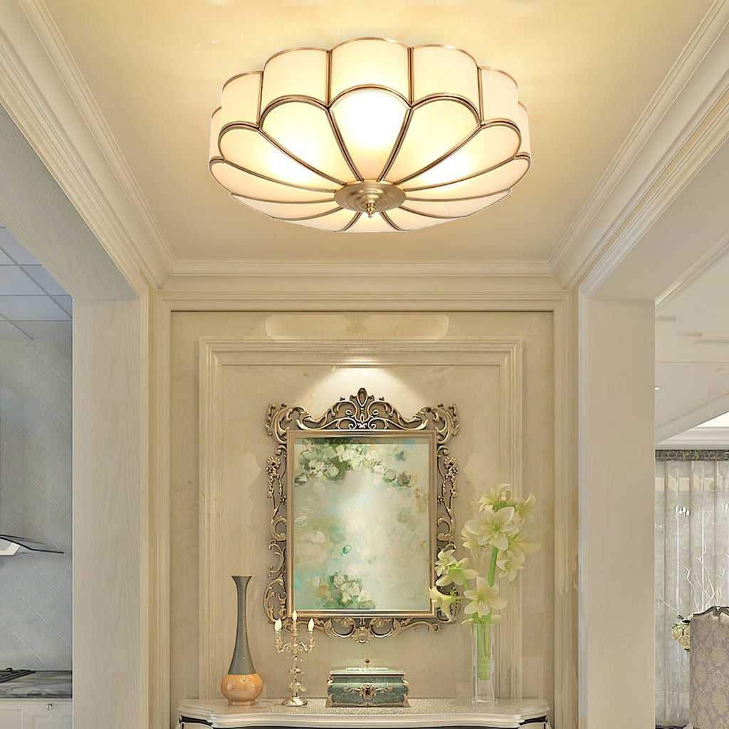Traditional Brass Flush Mount Ceiling Light With Cool Daylight Glow — Halden Lighting
