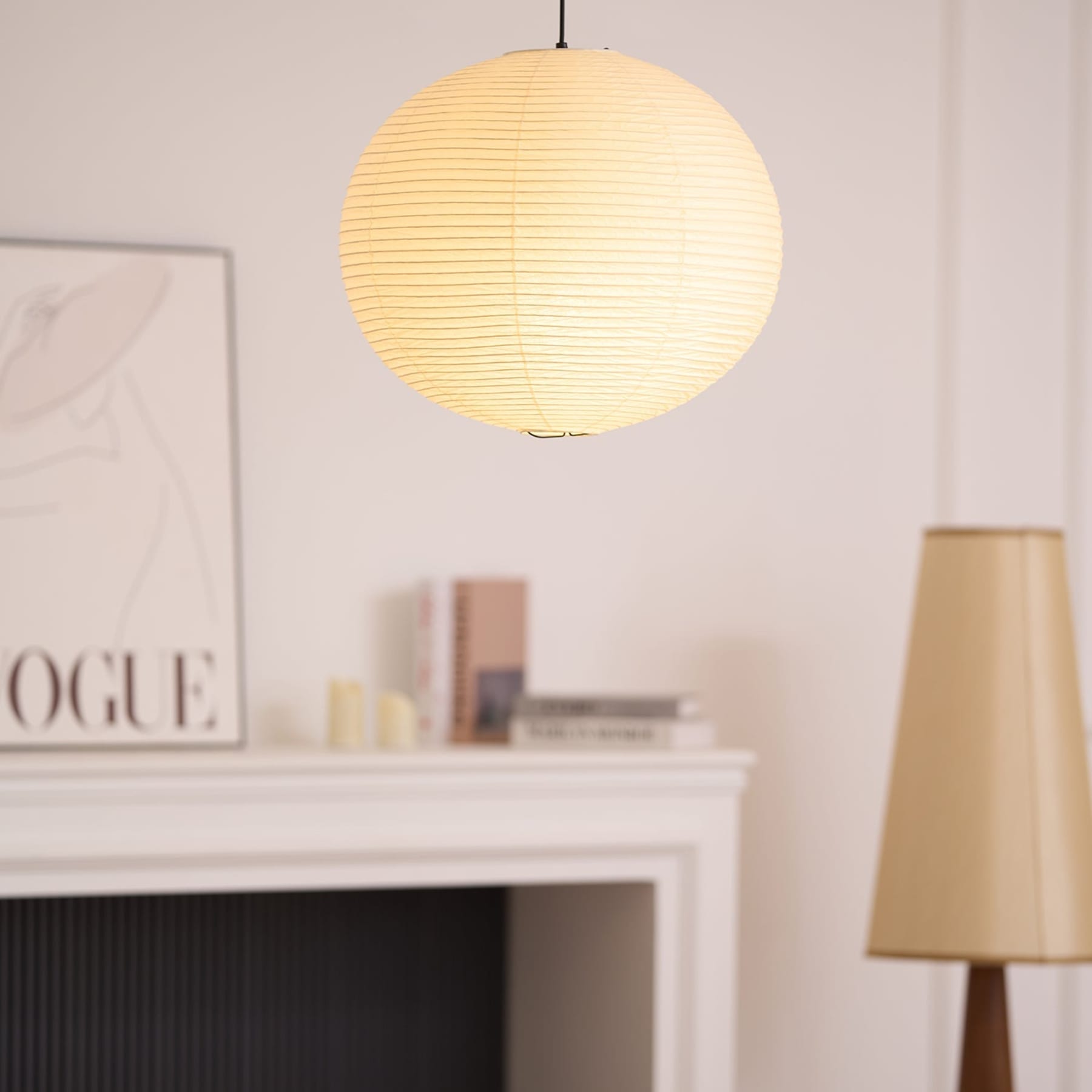 Minimalist Round Lantern Pendant Light With Fabric Shade — Halden Lighting
