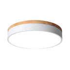 Modern Wood Flush Mount Ceiling Light With Remote Dimming in White — Halden Lighting