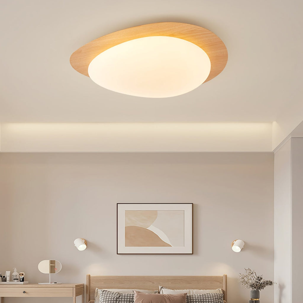 Scandinavian Wood Flush Mount Ceiling Light for Living Room — Halden Lighting