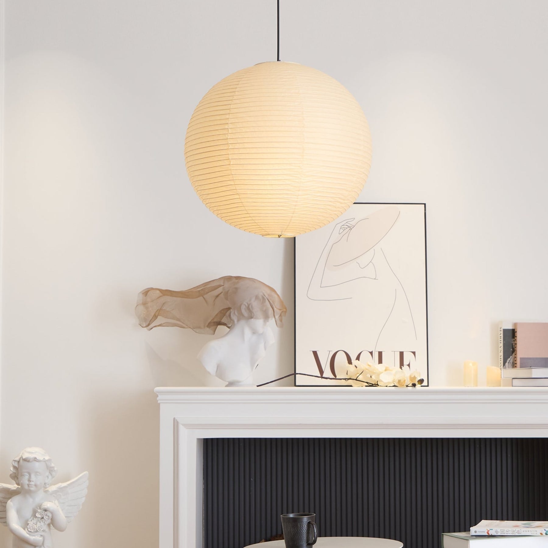 Minimalist Round Lantern Pendant Light With Fabric Shade — Halden Lighting