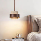 Modern Travertine And Wood Pendant Light For Dining Room — Halden Lighting