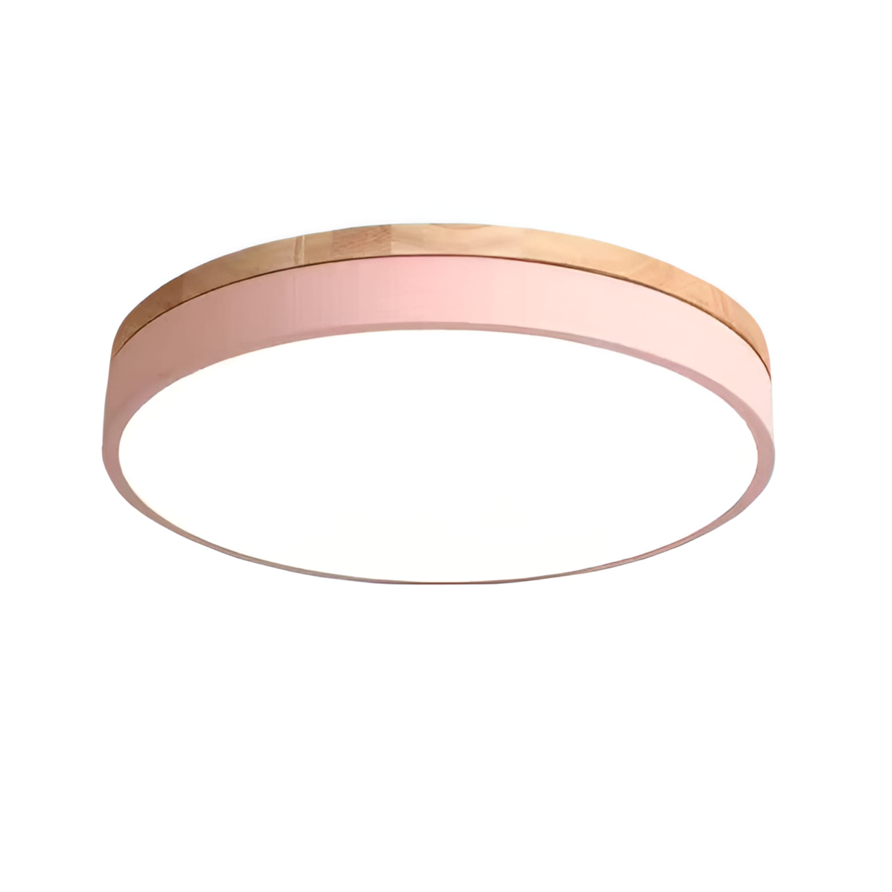 Modern Wood Flush Mount Ceiling Light With Remote Dimming in Pink — Halden Lighting
