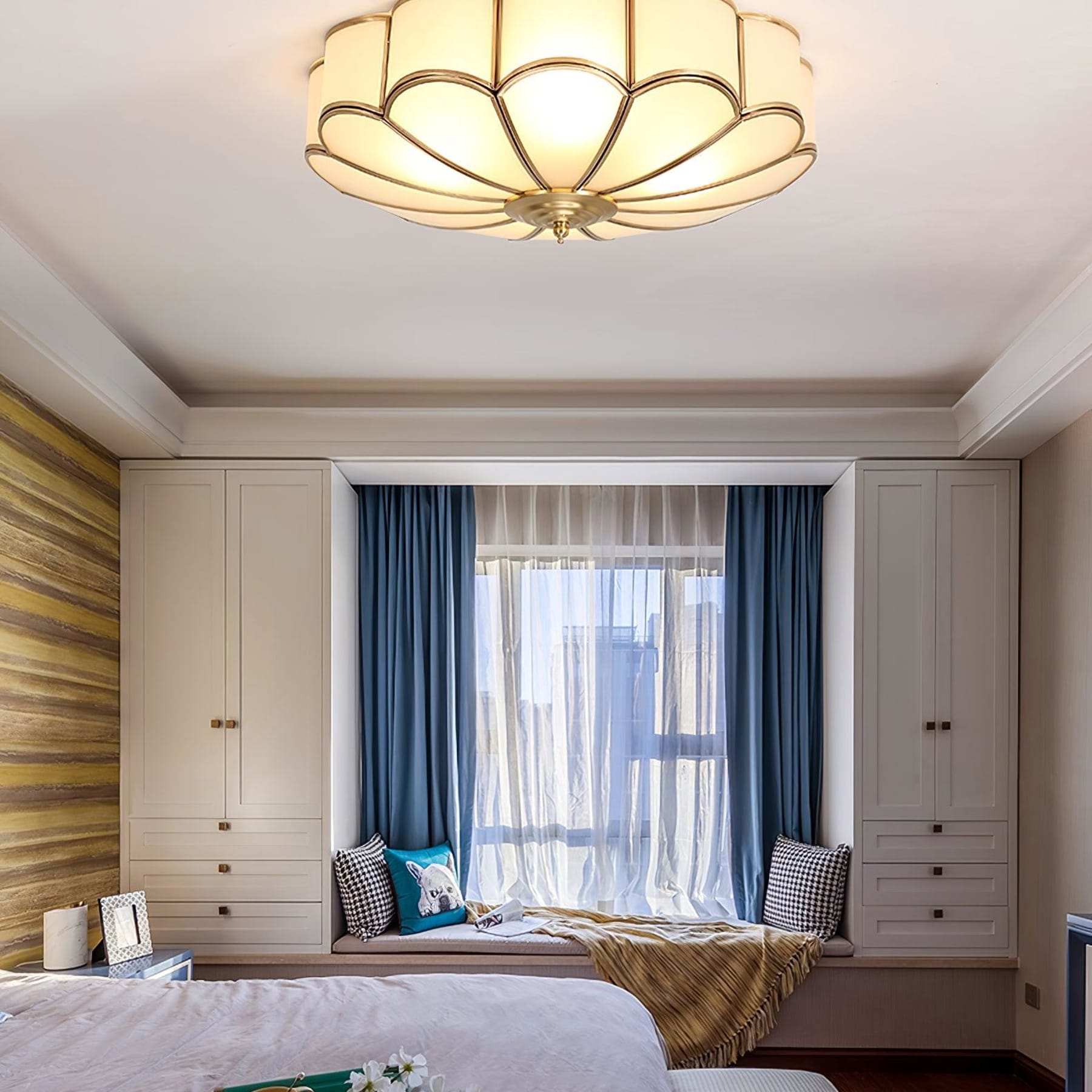 Traditional Brass Flush Mount Ceiling Light With Cool Daylight Glow — Halden Lighting