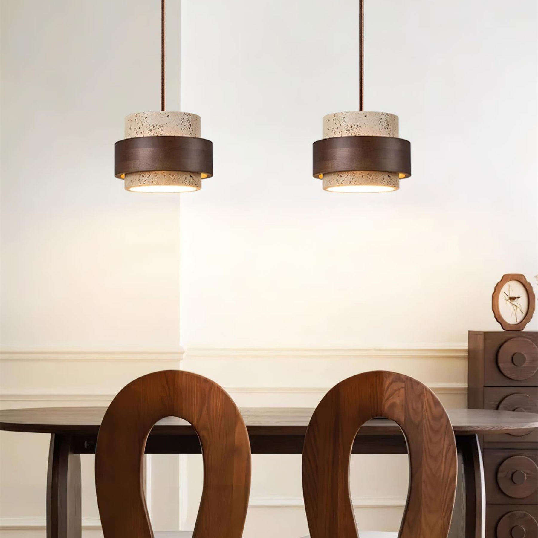 Modern Travertine And Wood Pendant Light For Dining Room — Halden Lighting