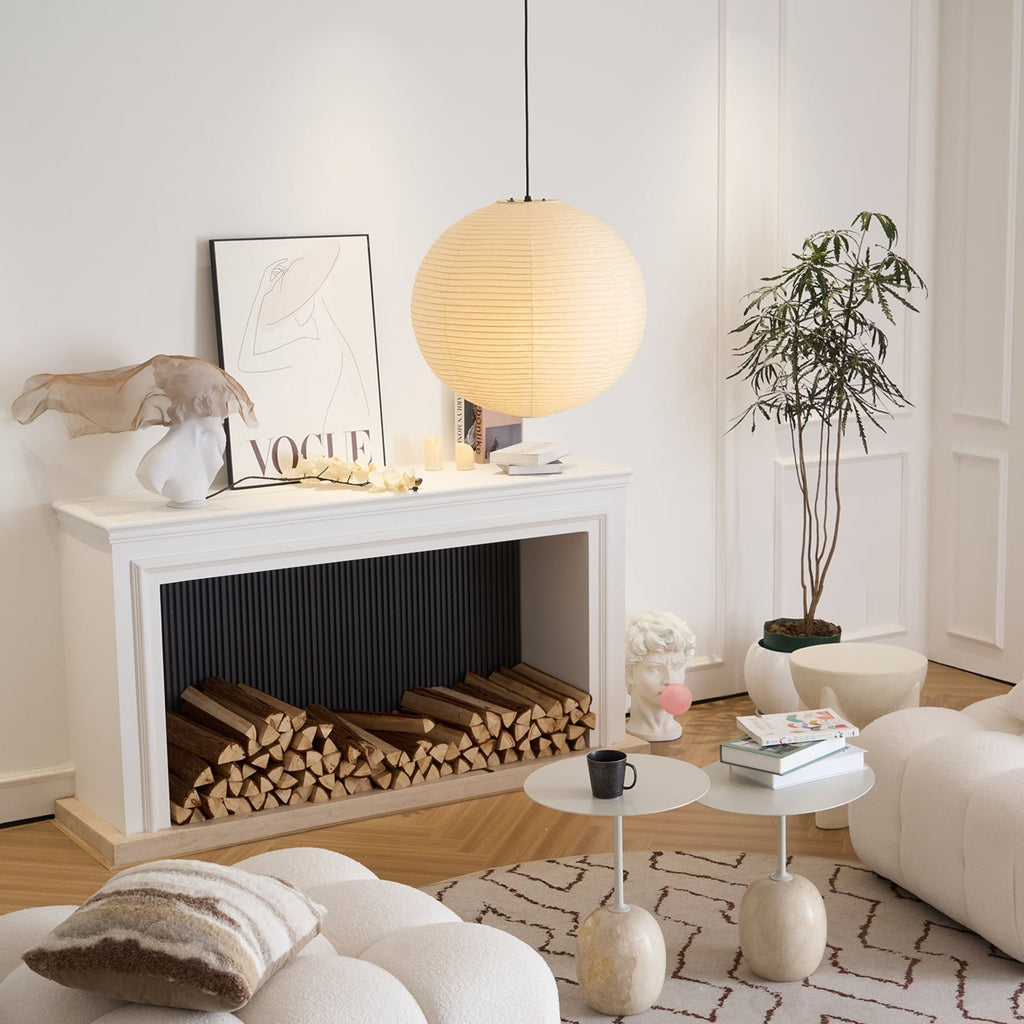 Minimalist Round Lantern Pendant Light With Fabric Shade — Halden Lighting