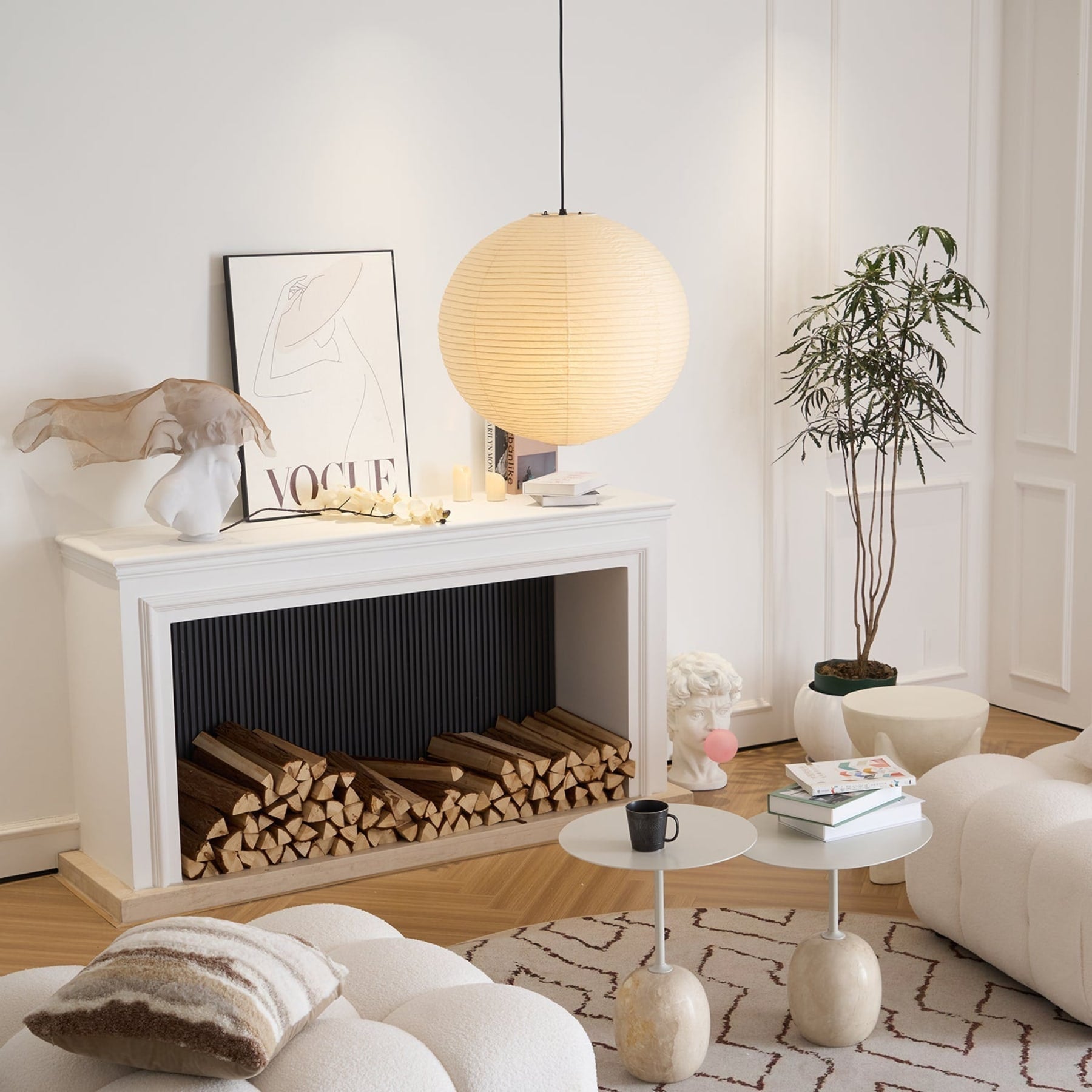 Minimalist Round Lantern Pendant Light With Fabric Shade — Halden Lighting