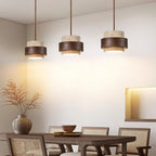 Modern Travertine And Wood Pendant Light For Dining Room — Halden Lighting