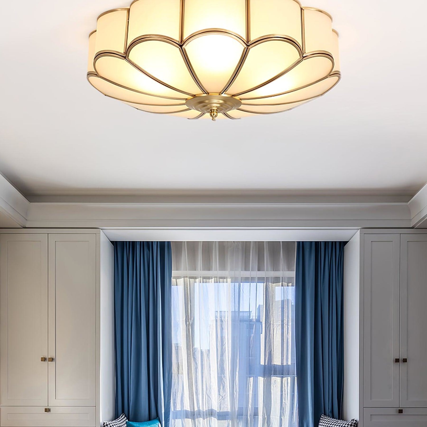 Traditional Brass Flush Mount Ceiling Light With Cool Daylight Glow — Halden Lighting