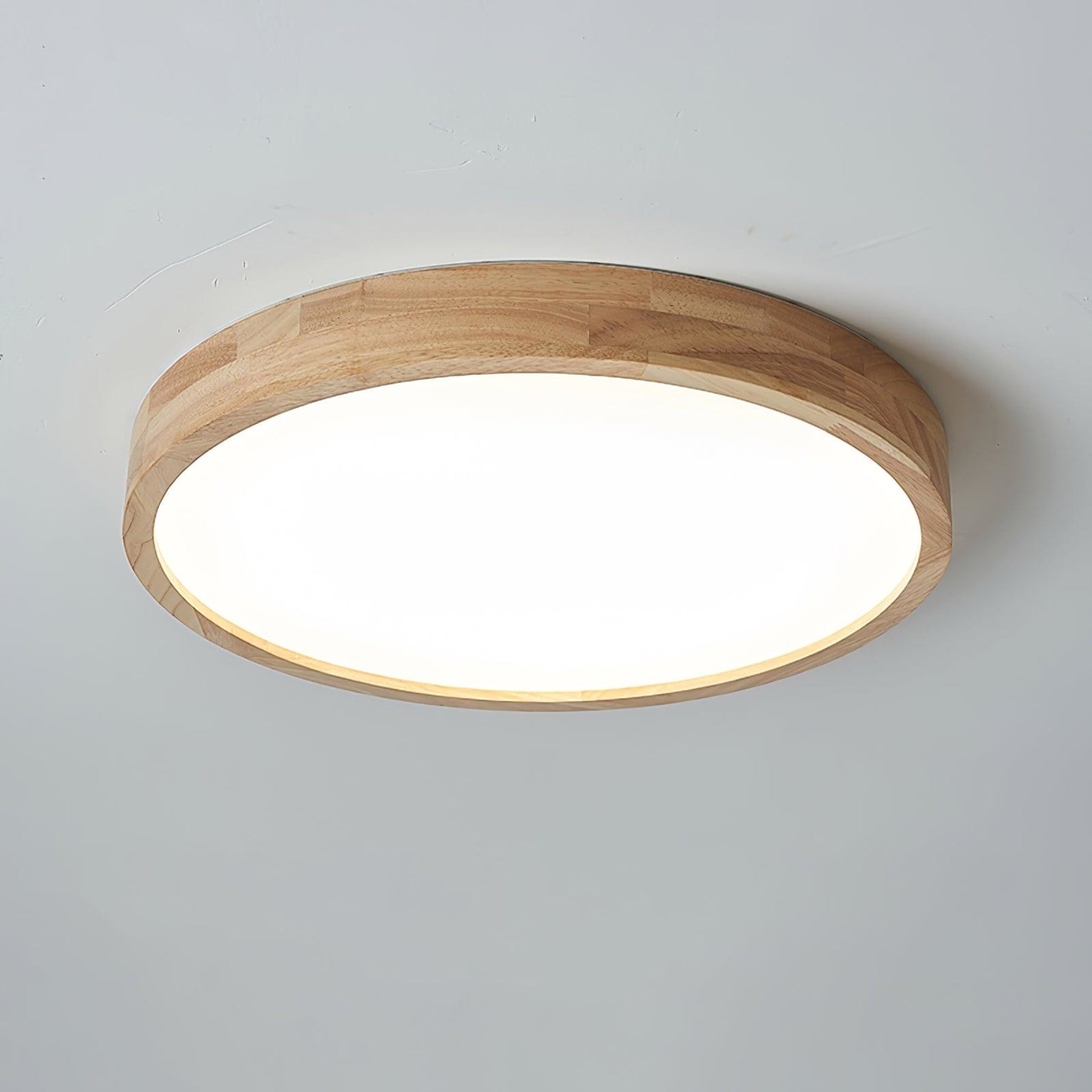 Scandinavian Wood Flush Mount Ceiling Light With Slim Profile in Circle: Ø60 x 6 cm (Ø23.6" x 2.7") — Halden Lighting