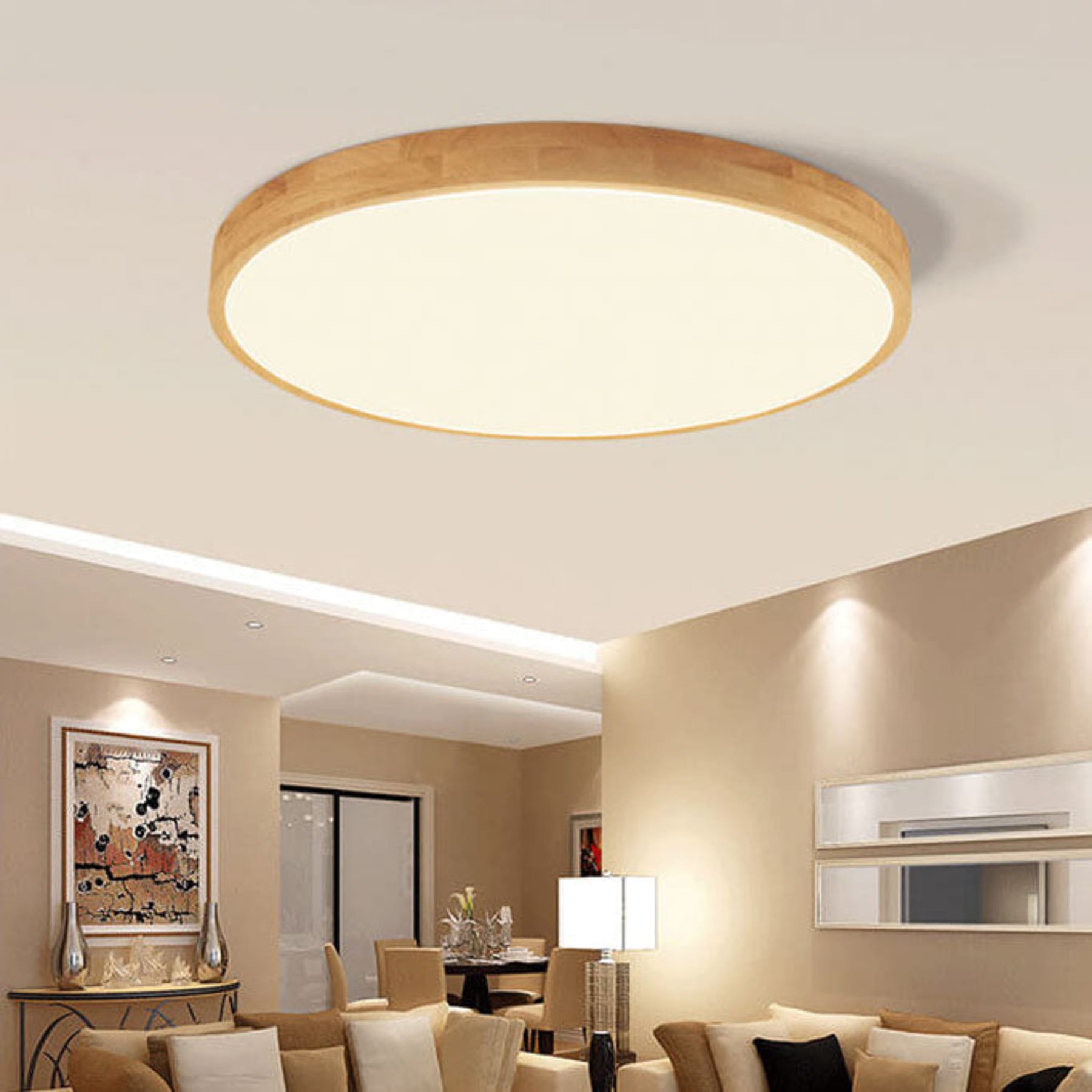 Scandinavian Wood Flush Mount Ceiling Light With Integrated LED — Halden Lighting