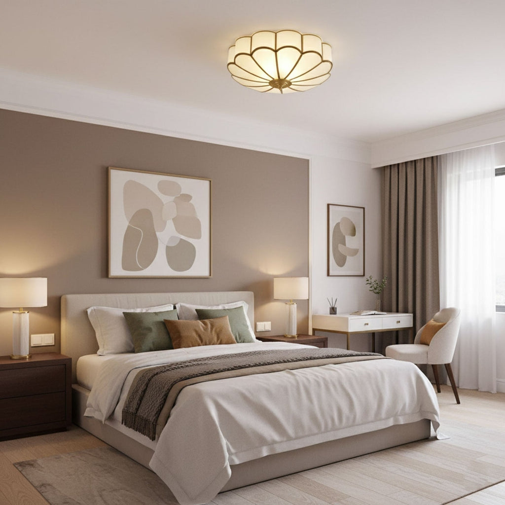 Traditional Brass Flush Mount Ceiling Light With Cool Daylight Glow — Halden Lighting