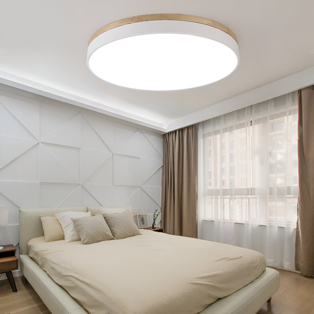 Modern Wood Flush Mount Ceiling Light With Remote Dimming — Halden Lighting