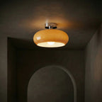 Modern Glass Globe Ceiling Light With Cool Daylight Glow in Chrome Amber — Halden Lighting