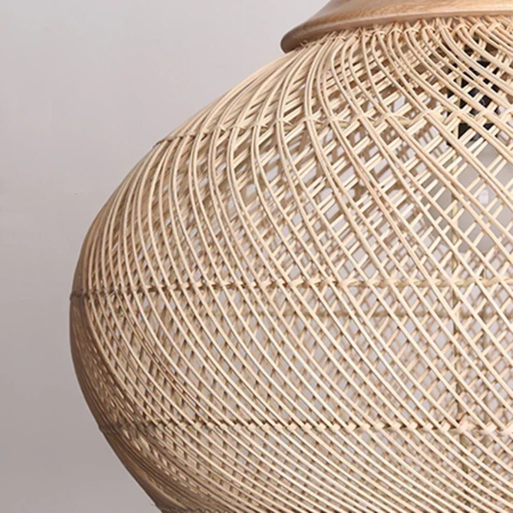 Bohemian Woven Rattan Pendant Light With Warm Neutral Glow — Halden Lighting