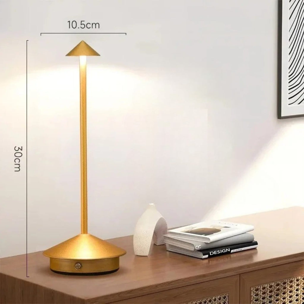 Minimalist Aluminium Cordless Table Lamp With Rechargeable Battery in Gold — Halden Lighting