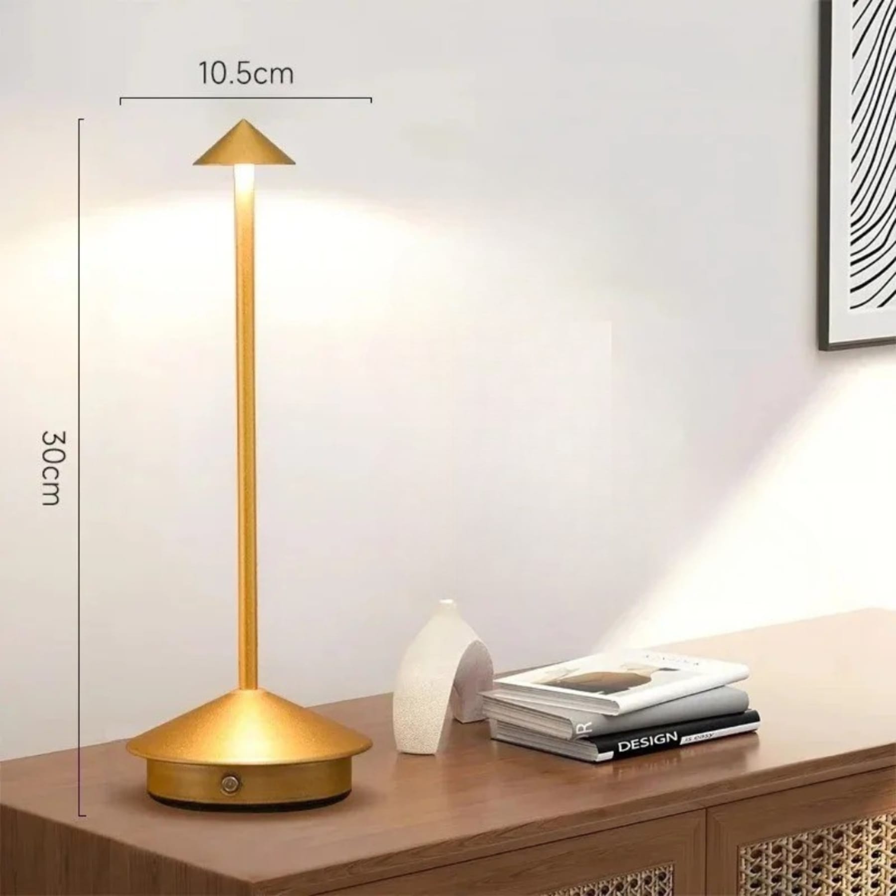 Minimalist Aluminium Cordless Table Lamp With Rechargeable Battery in Gold — Halden Lighting