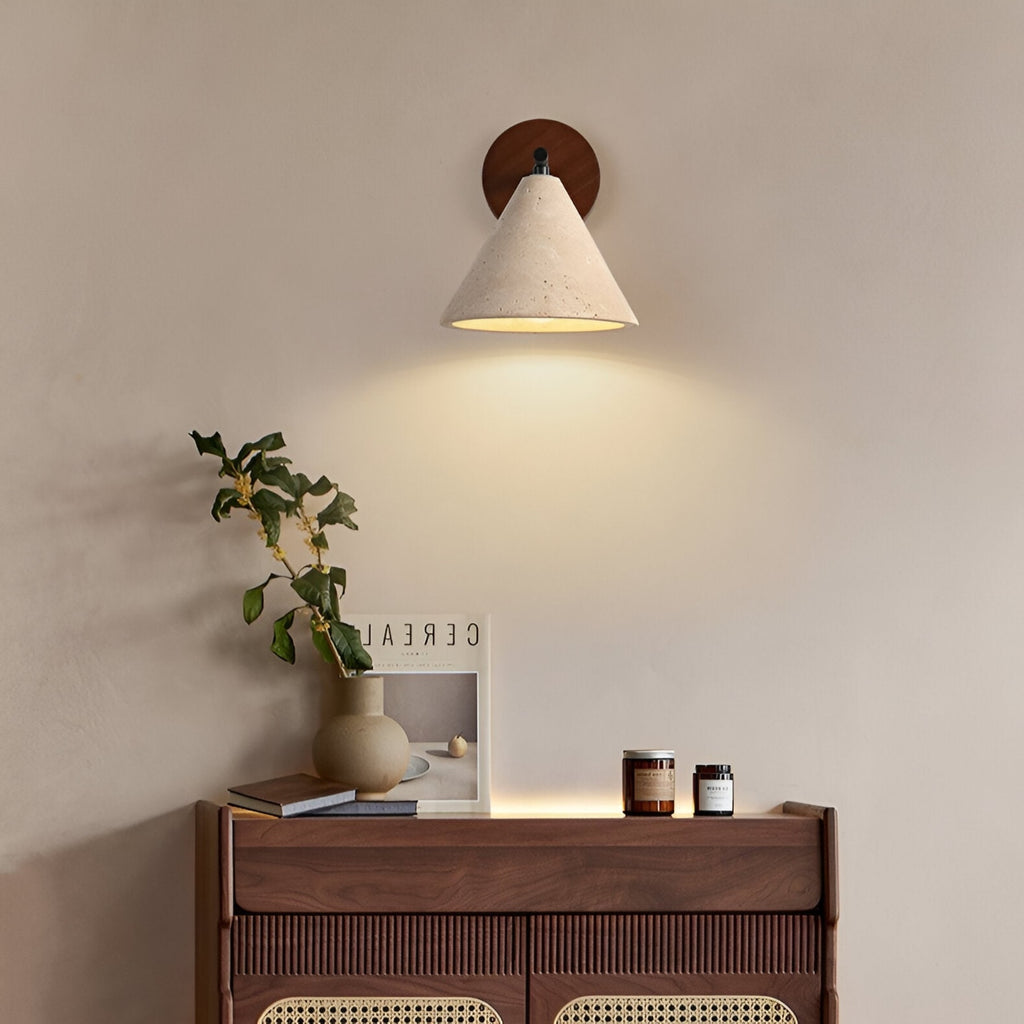 Travertine And Walnut Wall Light For Living Room — Halden Lighting