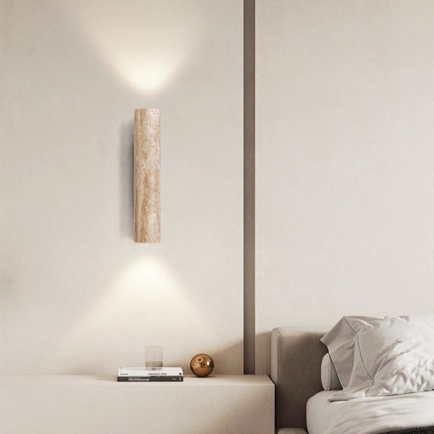 Modern Travertine And Wood Wall Light With Warm LED Glow — Halden Lighting