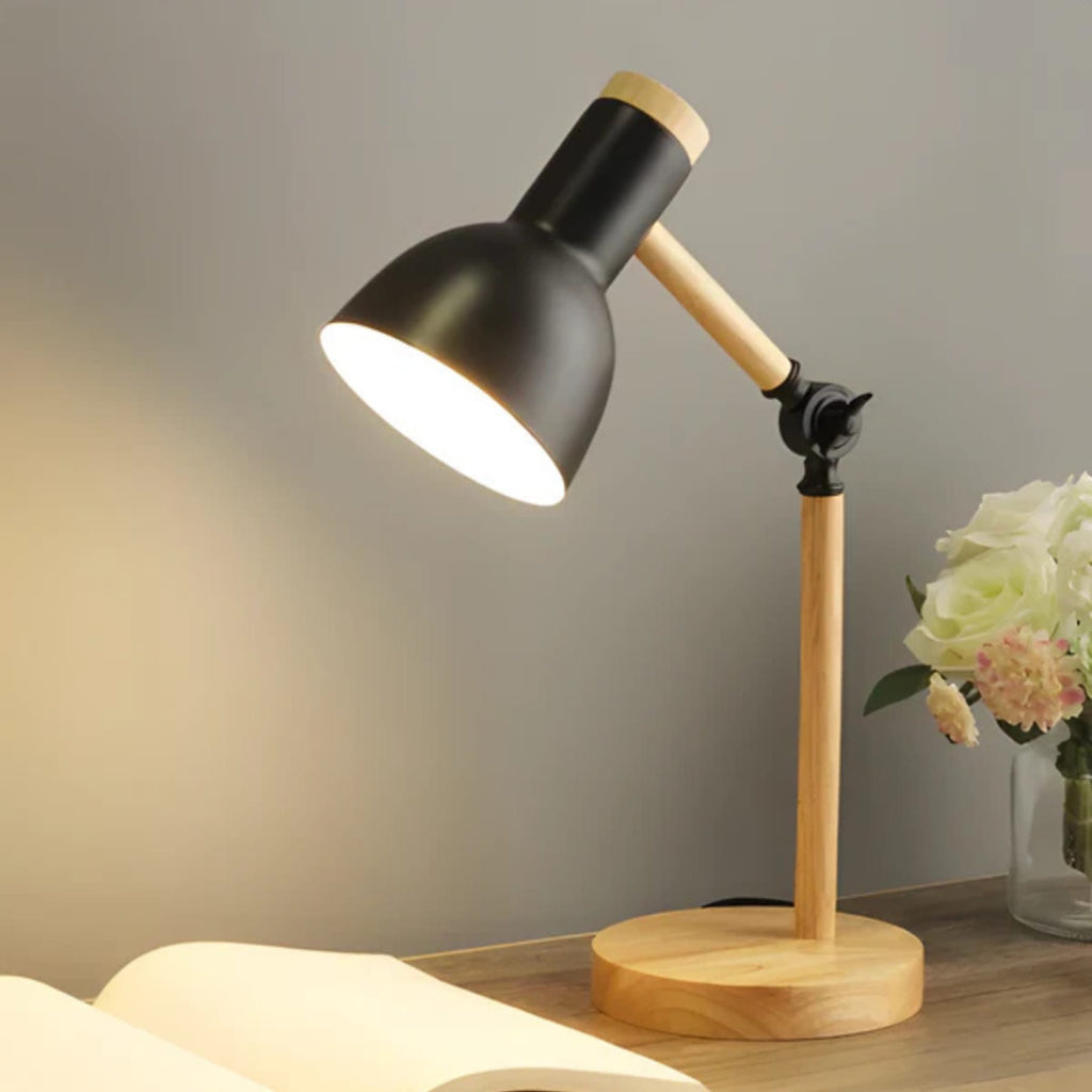 Modern Wood Table Lamp With Tri-Colour Dimmable Light for Home Office in Black — Halden Lighting