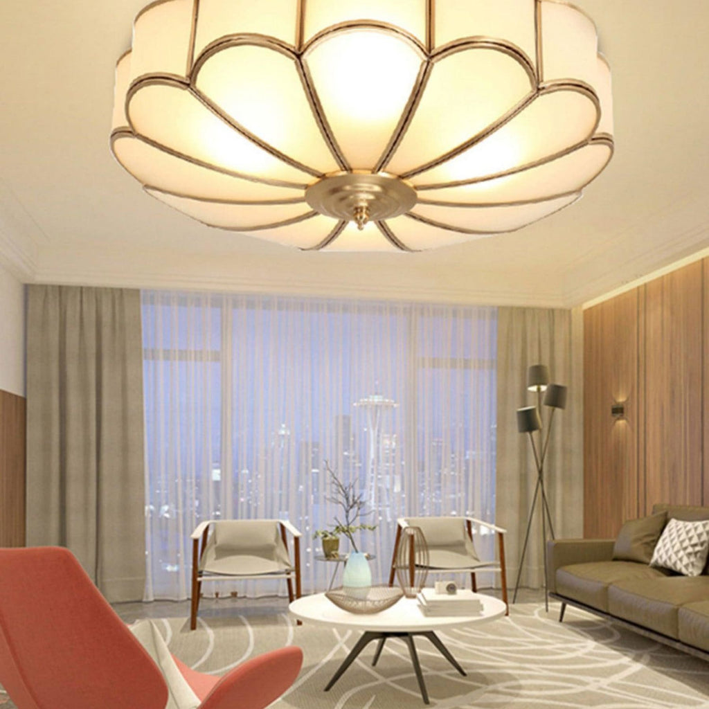 Traditional Brass Flush Mount Ceiling Light With Cool Daylight Glow — Halden Lighting