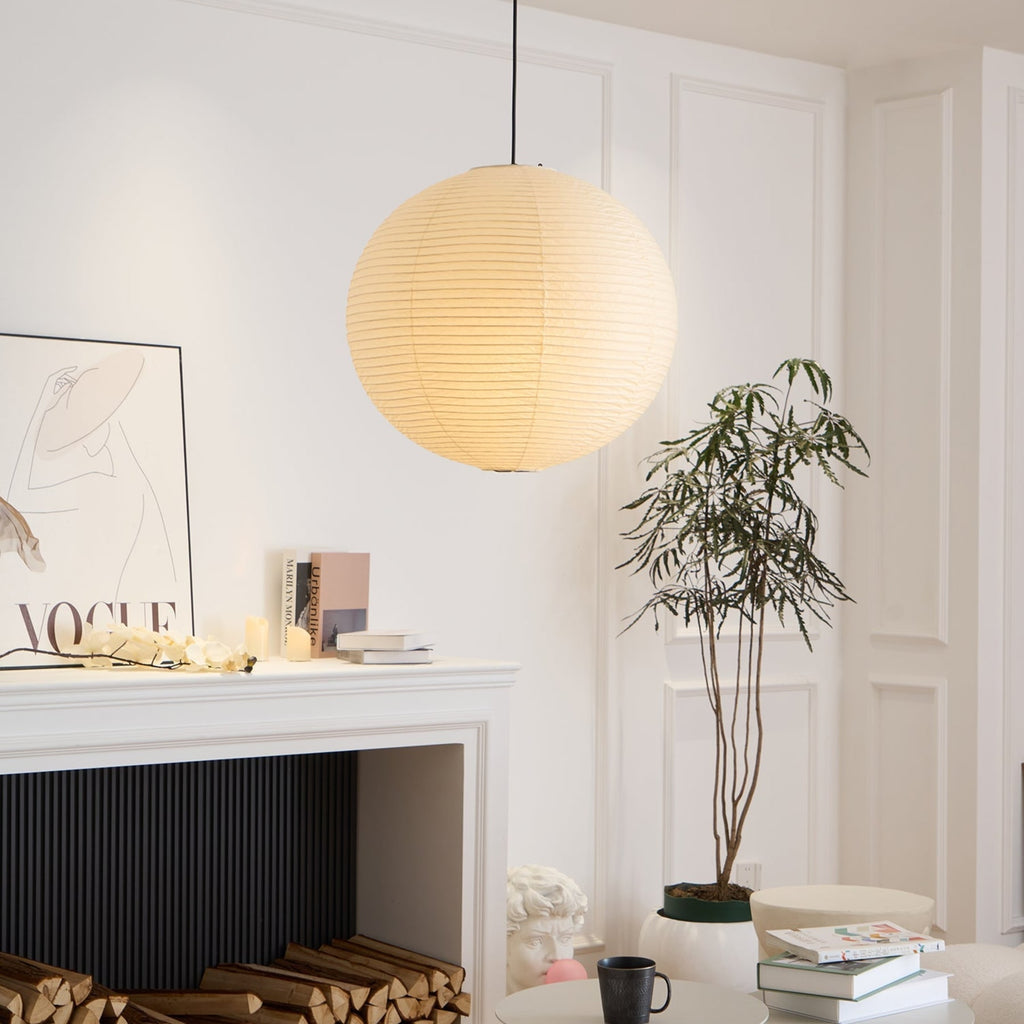 Minimalist Round Lantern Pendant Light With Fabric Shade — Halden Lighting