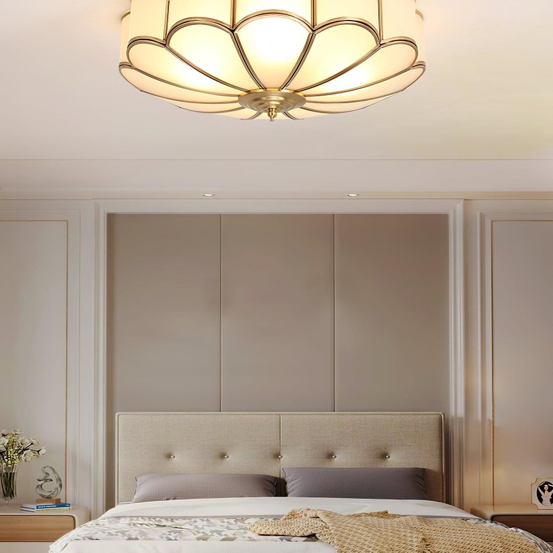 Traditional Brass Flush Mount Ceiling Light With Cool Daylight Glow — Halden Lighting