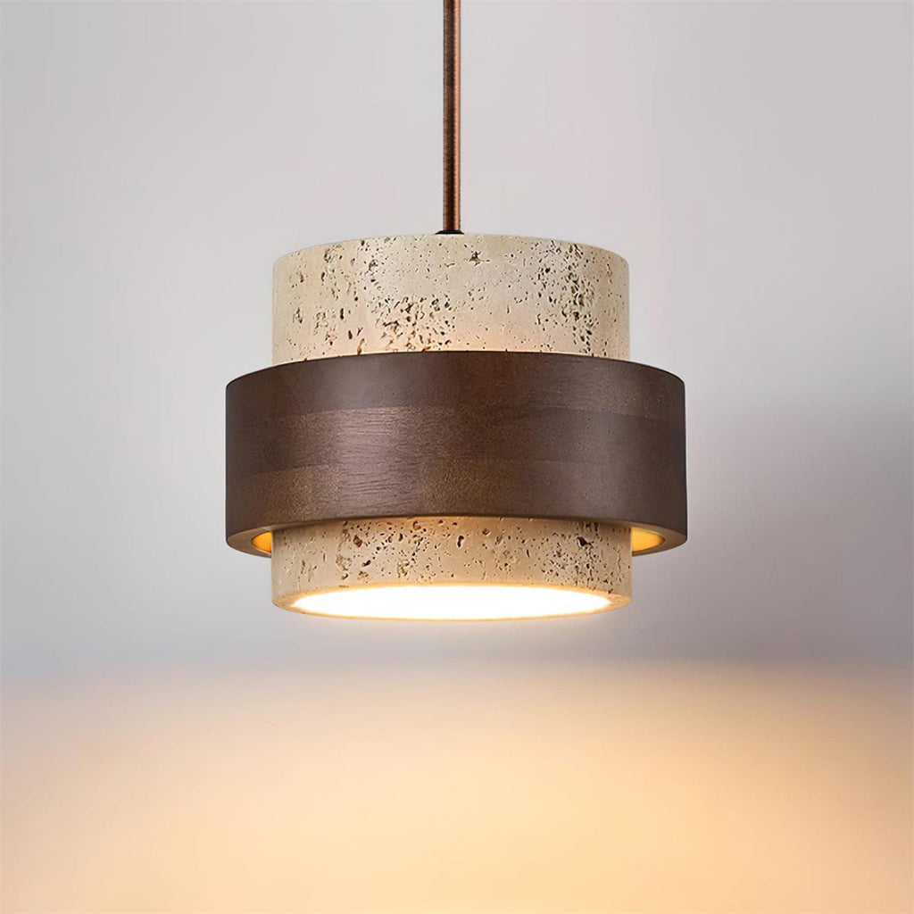 Modern Travertine And Wood Pendant Light For Dining Room — Halden Lighting