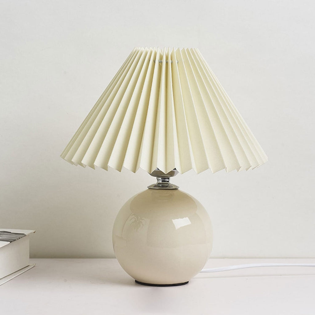 Retro Ceramic Table Lamp With Warm LED Glow in Khaki — Halden Lighting