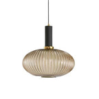 Modern Glass Pendant Light With Warm LED Glow in Rounded Drum Shape - Ø30 cm (Ø12") — Halden Lighting