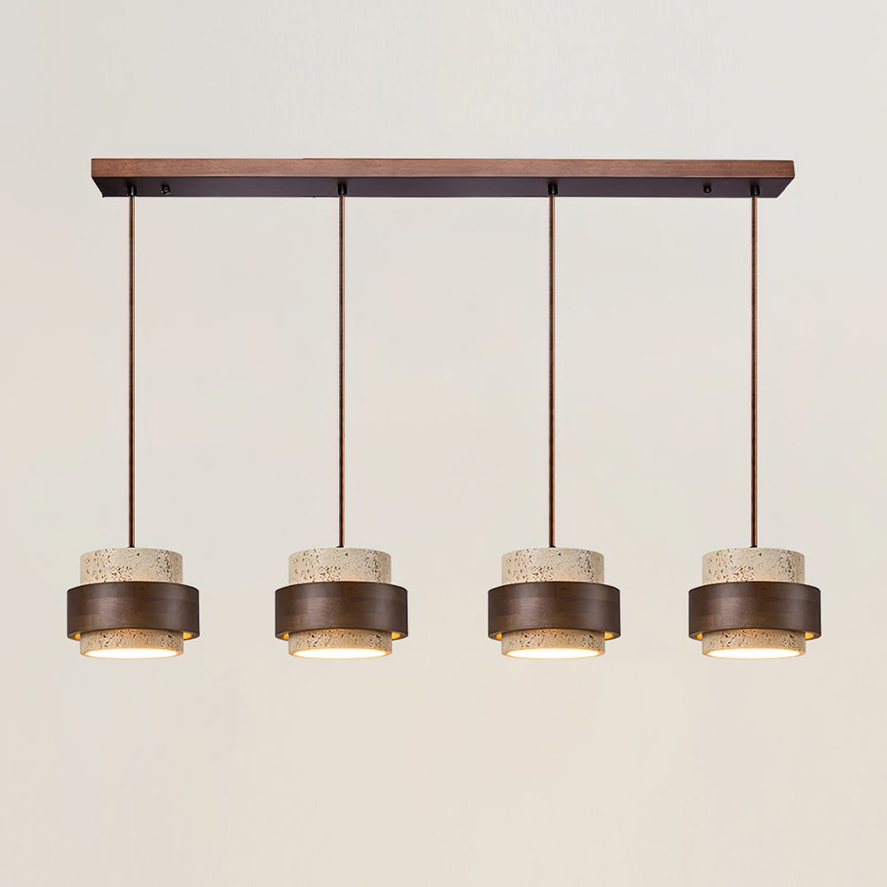 Modern Travertine And Wood Pendant Light For Dining Room in 4 Heads - 100 × 150 cm (39" × 59") — Halden Lighting