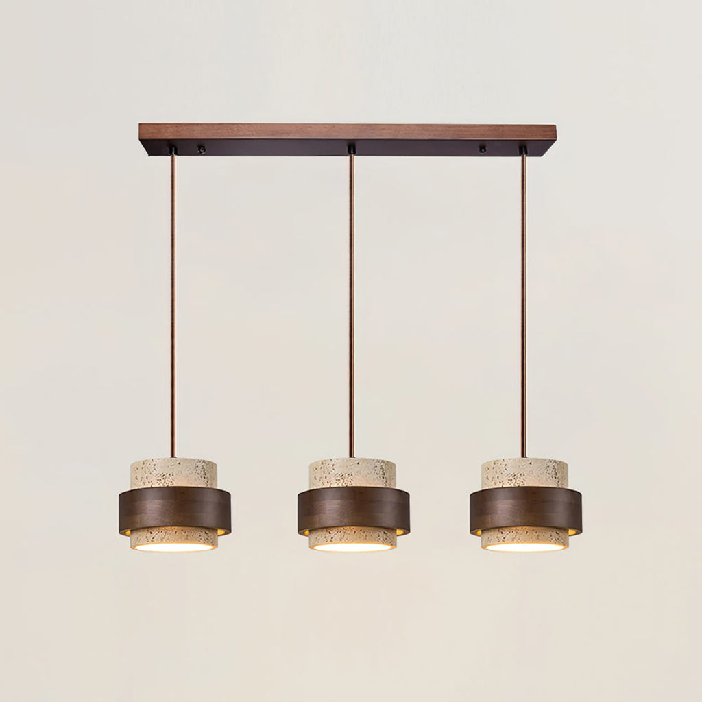Modern Travertine And Wood Pendant Light For Dining Room in 3 Heads - 80 x 150 cm (31" x 59") — Halden Lighting