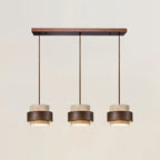 Modern Travertine And Wood Pendant Light For Dining Room in 3 Heads - 80 x 150 cm (31" x 59") — Halden Lighting